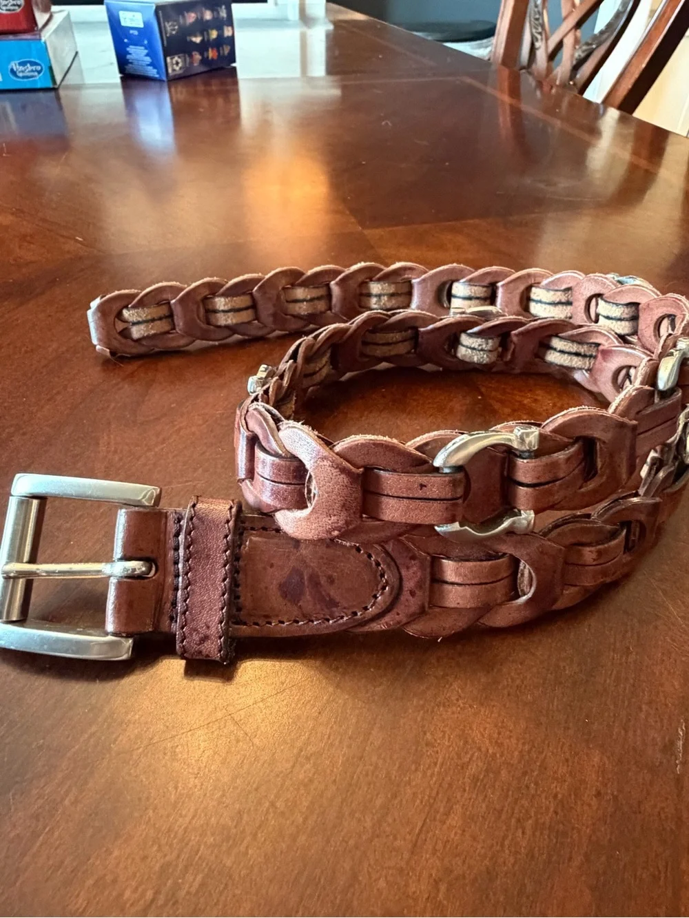 Aimee Lynn Vintage Women's Braided 100% Leather Belt in Brown